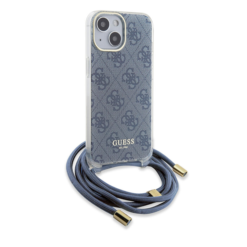 Husa Guess Crossbody Cord 4G Print iPhone 15, albastru, GUHCP15SHC4SEB