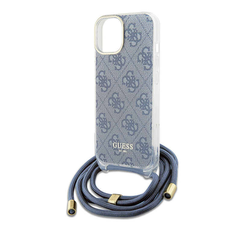 Husa Guess Crossbody Cord 4G Print iPhone 15, albastru, GUHCP15SHC4SEB