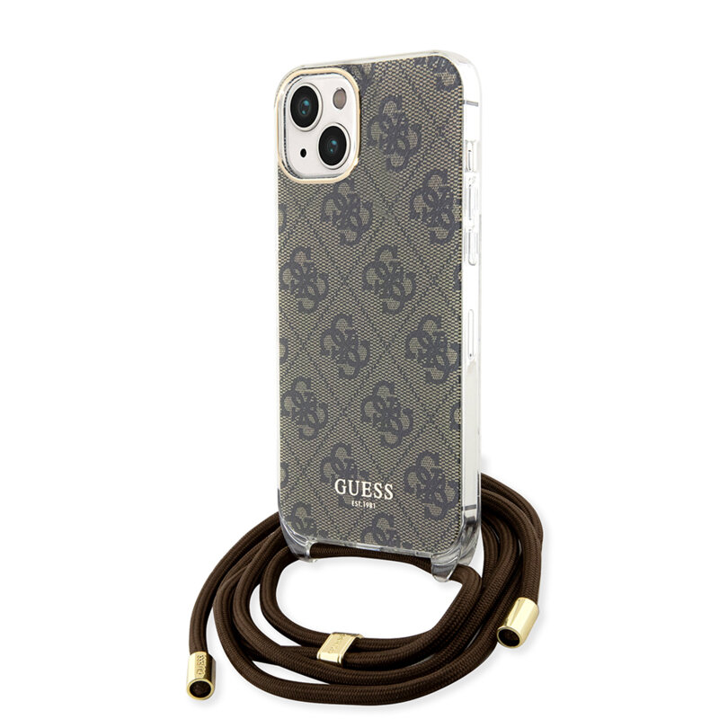 Husa Guess Crossbody Cord 4G Print iPhone 15, maro, GUHCP15SHC4SEW