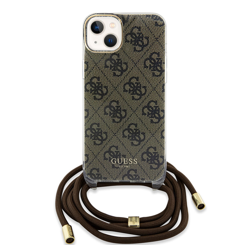 Husa Guess Crossbody Cord 4G Print iPhone 15, maro, GUHCP15SHC4SEW