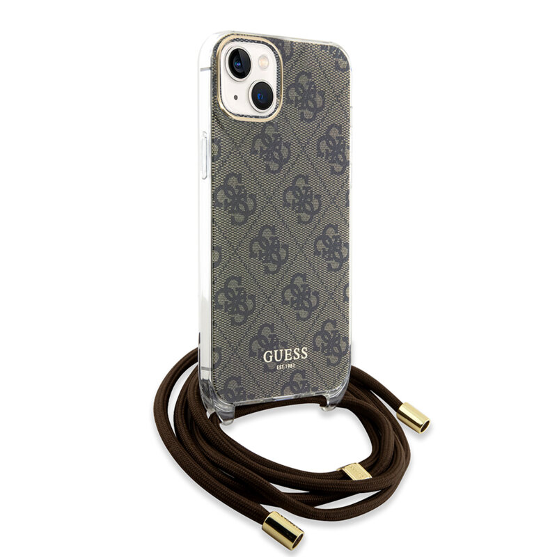 Husa Guess Crossbody Cord 4G Print iPhone 15, maro, GUHCP15SHC4SEW