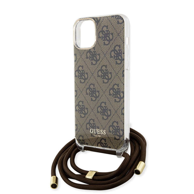 Husa Guess Crossbody Cord 4G Print iPhone 15, maro, GUHCP15SHC4SEW