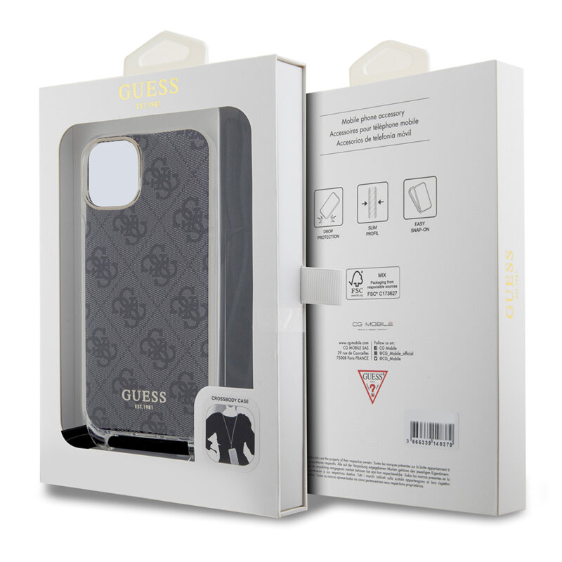 Husa Guess Crossbody Cord 4G Print iPhone 15, negru, GUHCP15SHC4SEK