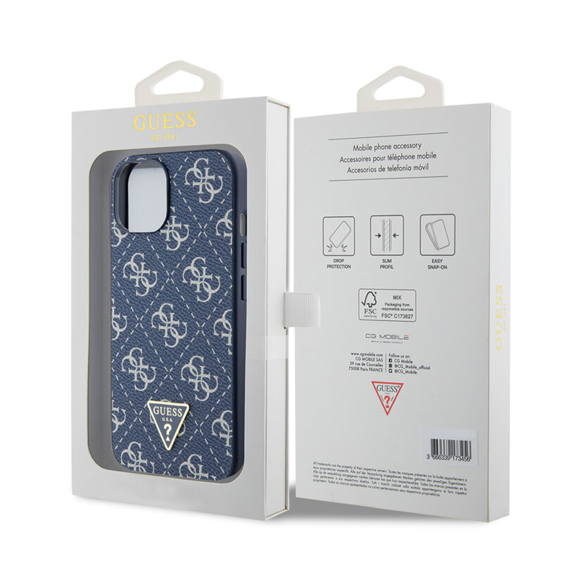 Husa originala Guess iPhone 15 Hardcase 4G Triangle Metal Logo, albastru, GUHCP15SPG4GPB