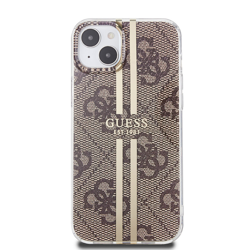 Husa Guess Hardcase IML 4G Gold Stripe iPhone 15 Plus, maro, GUHCP15MH4PSEGW