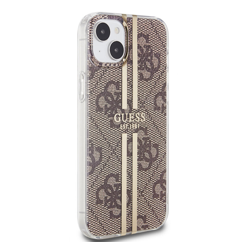 Husa Guess Hardcase IML 4G Gold Stripe iPhone 15 Plus, maro, GUHCP15MH4PSEGW