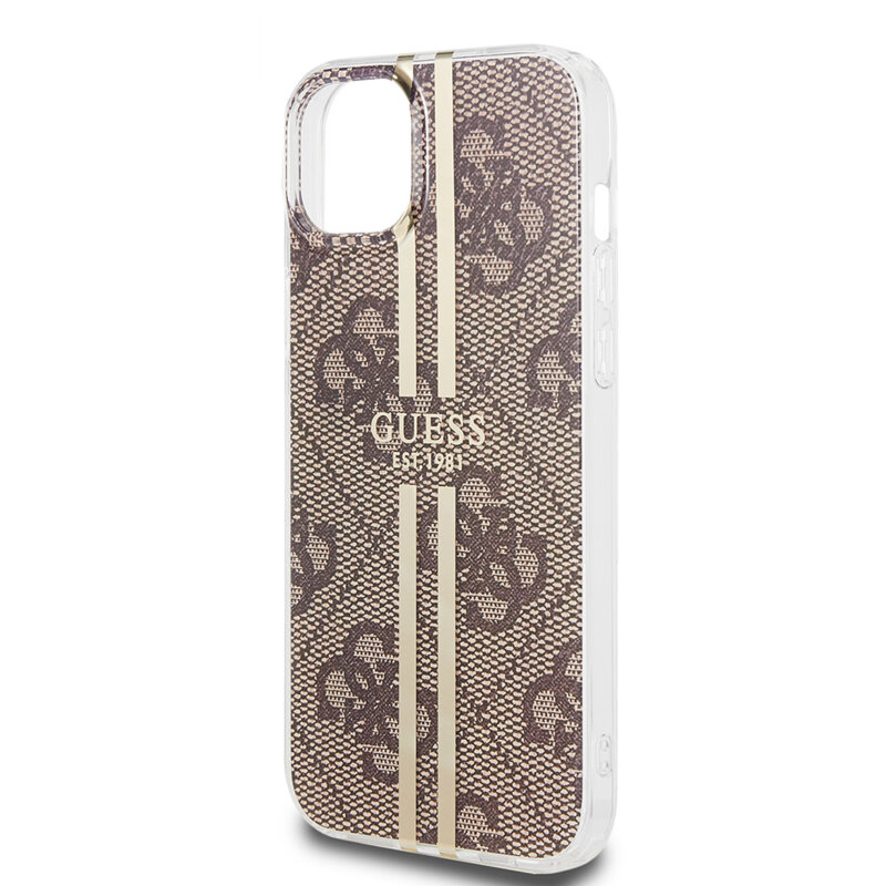 Husa Guess Hardcase IML 4G Gold Stripe iPhone 15 Plus, maro, GUHCP15MH4PSEGW