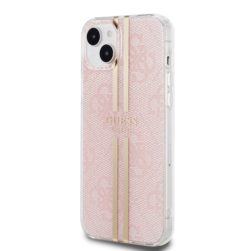 Husa Guess Hardcase IML 4G Gold Stripe iPhone 15 Plus, roz, GUHCP15MH4PSEGP