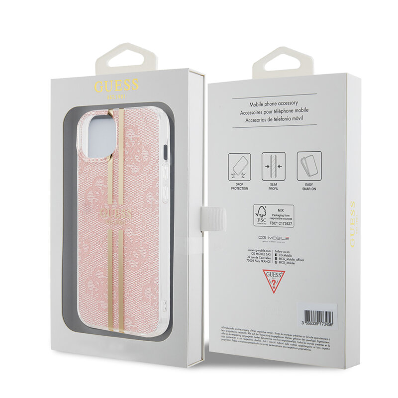 Husa Guess Hardcase IML 4G Gold Stripe iPhone 15 Plus, roz, GUHCP15MH4PSEGP