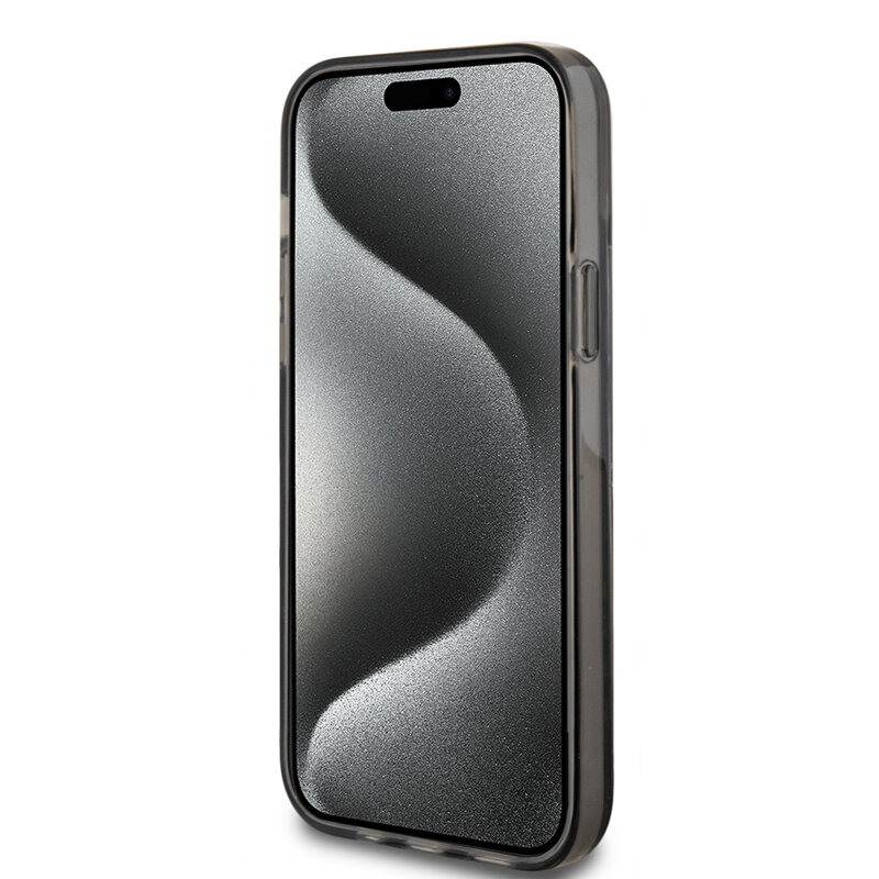 Husa Guess Liquid Glitter Gold Stripes iPhone 15 Plus cu sclipici, negru, GUHCP15MLFCSEGK