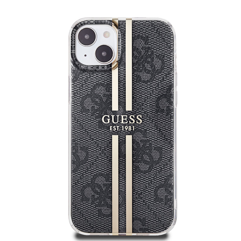 Husa Guess Hardcase IML 4G Gold Stripe iPhone 15 Plus, negru, GUHCP15MH4PSEGK