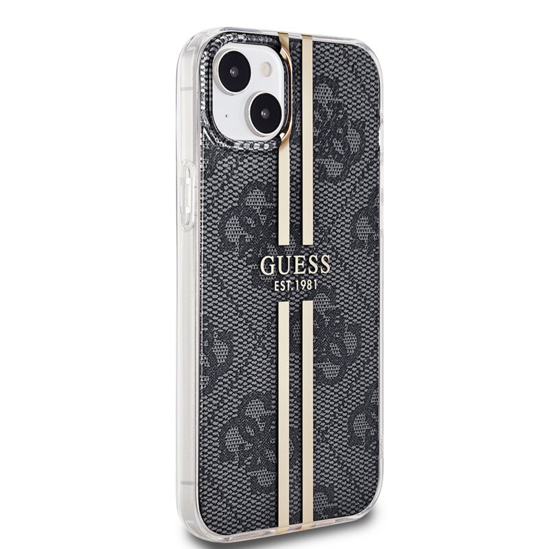 Husa Guess Hardcase IML 4G Gold Stripe iPhone 15 Plus, negru, GUHCP15MH4PSEGK