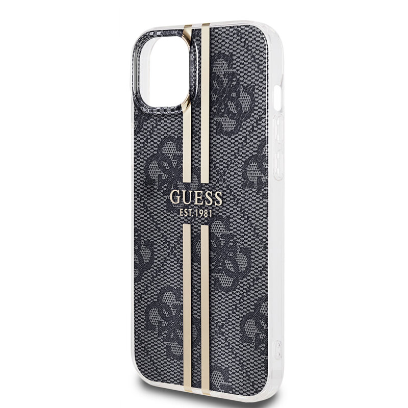 Husa Guess Hardcase IML 4G Gold Stripe iPhone 15 Plus, negru, GUHCP15MH4PSEGK