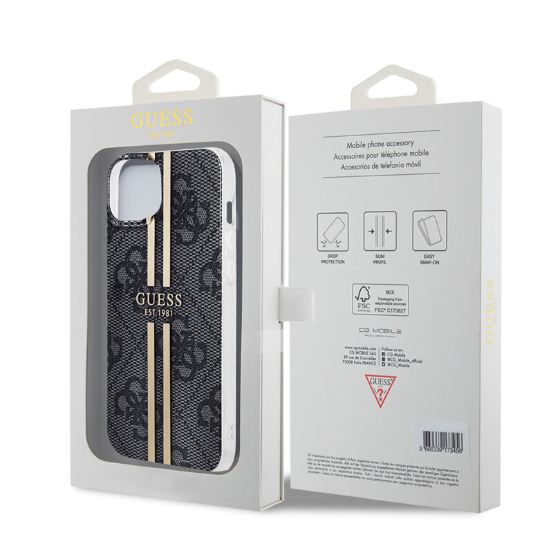 Husa Guess Hardcase IML 4G Gold Stripe iPhone 15 Plus, negru, GUHCP15MH4PSEGK
