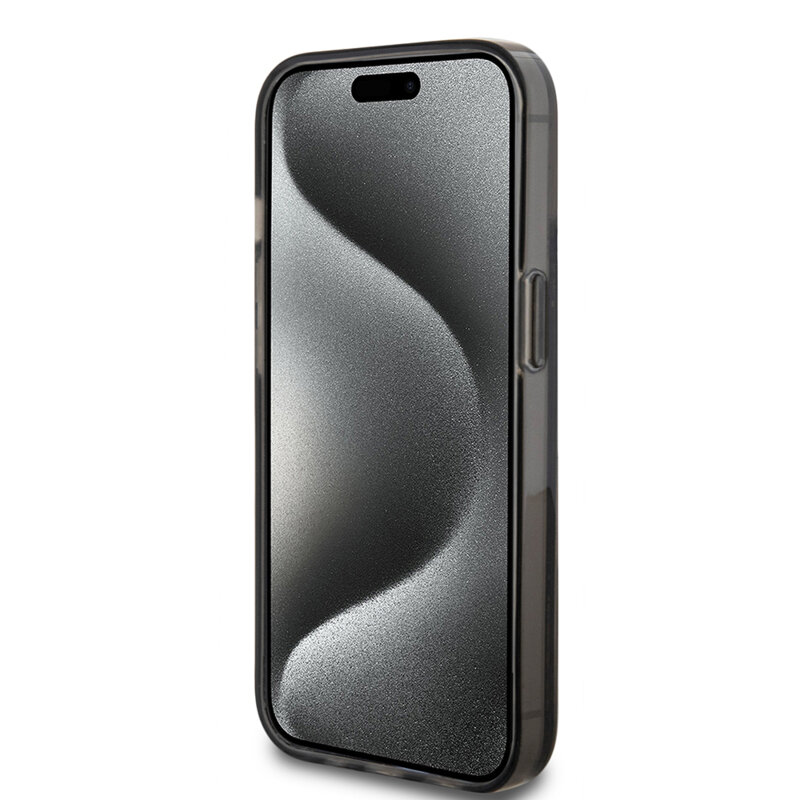 Husa Guess Liquid Glitter Gold Stripes iPhone 15 cu sclipici, negru, GUHCP15SLFCSEGK