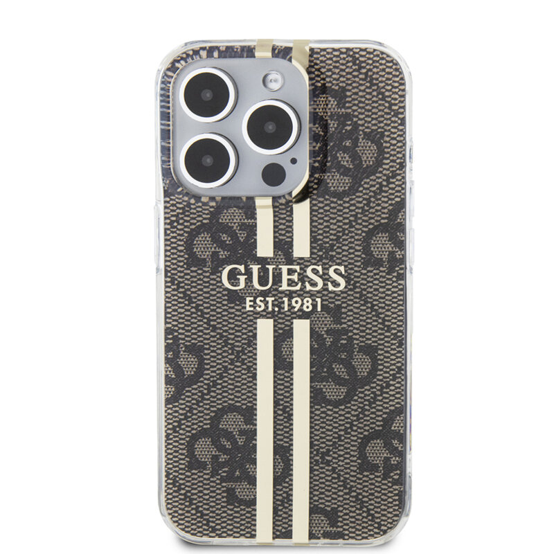 Husa Guess Hardcase IML 4G Gold Stripe iPhone 15 Pro Max, maro, GUHCP15XH4PSEGW