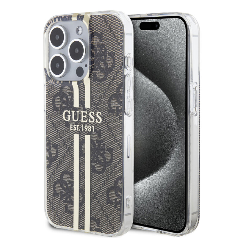 Husa Guess Hardcase IML 4G Gold Stripe iPhone 15 Pro, maro, GUHCP15LH4PSEGW