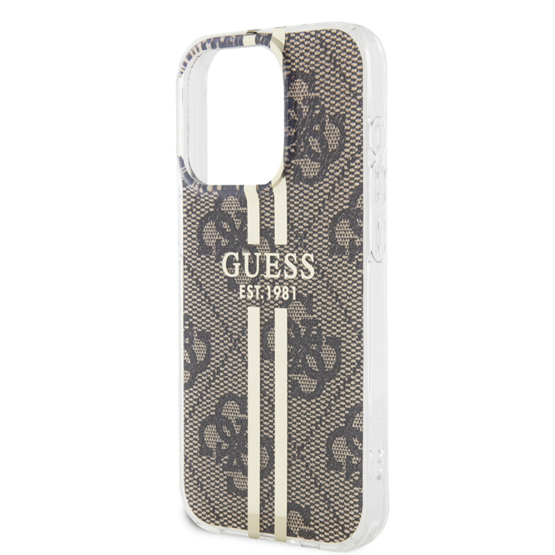 Husa Guess Hardcase IML 4G Gold Stripe iPhone 15 Pro, maro, GUHCP15LH4PSEGW
