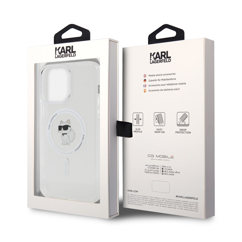 Husa iPhone 14 Pro Max Karl Lagerfeld IML MagSafe, Choupette, transparent, KLHMP14XHFCCNOT
