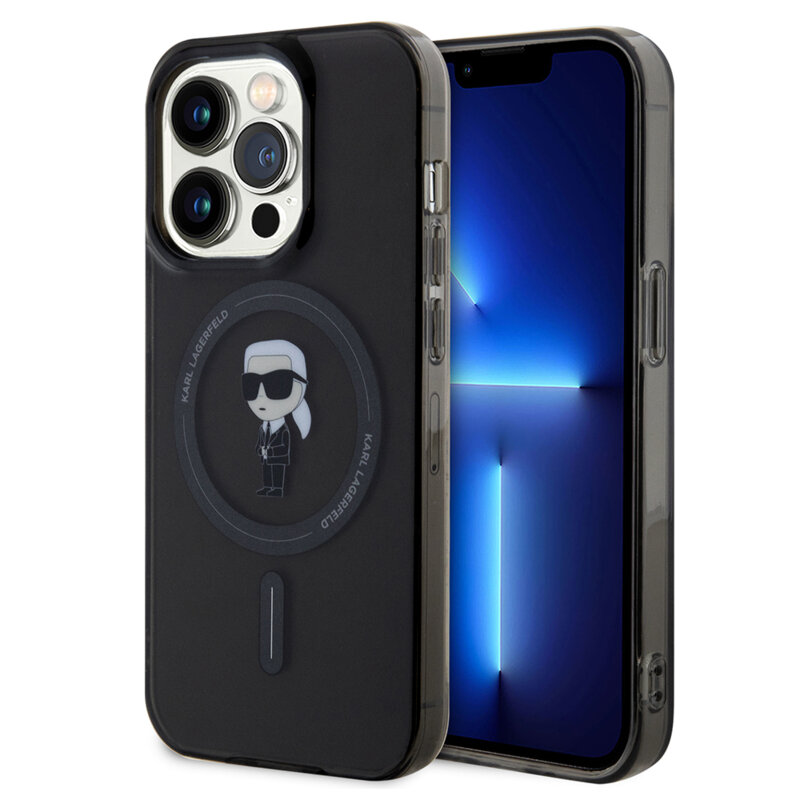 Husa iPhone 14 Pro Max Karl Lagerfeld IML MagSafe, Ikonik, negru, KLHMP14XHFCKNOK