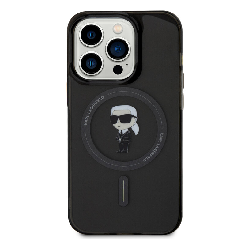 Husa iPhone 14 Pro Max Karl Lagerfeld IML MagSafe, Ikonik, negru, KLHMP14XHFCKNOK