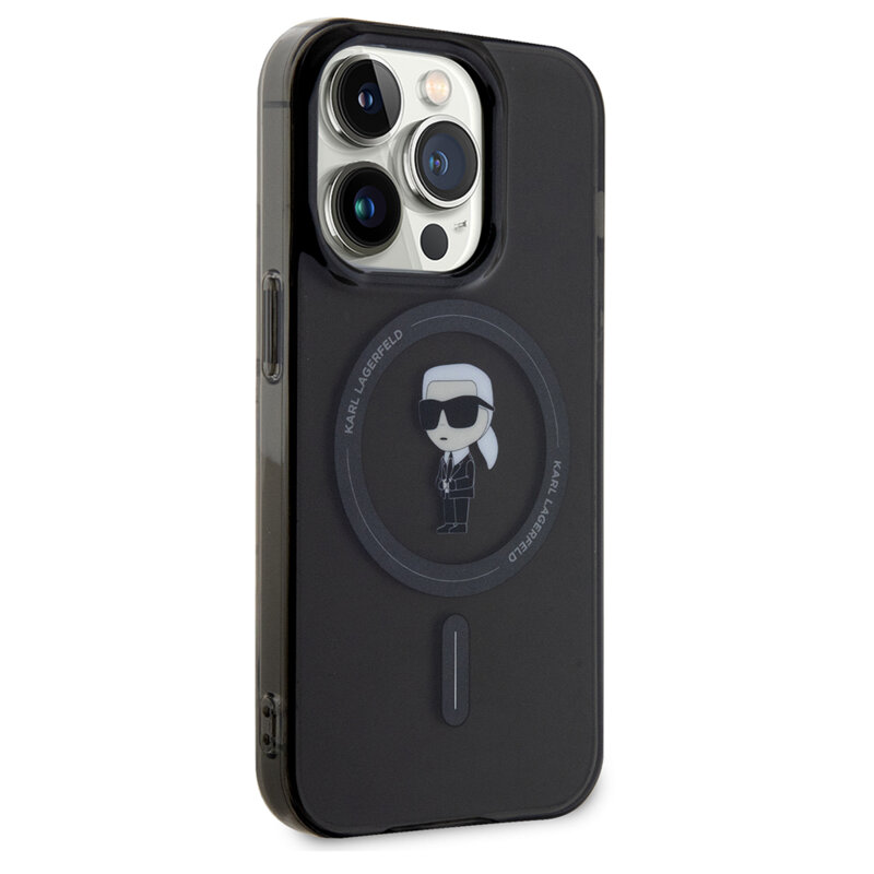 Husa iPhone 14 Pro Max Karl Lagerfeld IML MagSafe, Ikonik, negru, KLHMP14XHFCKNOK