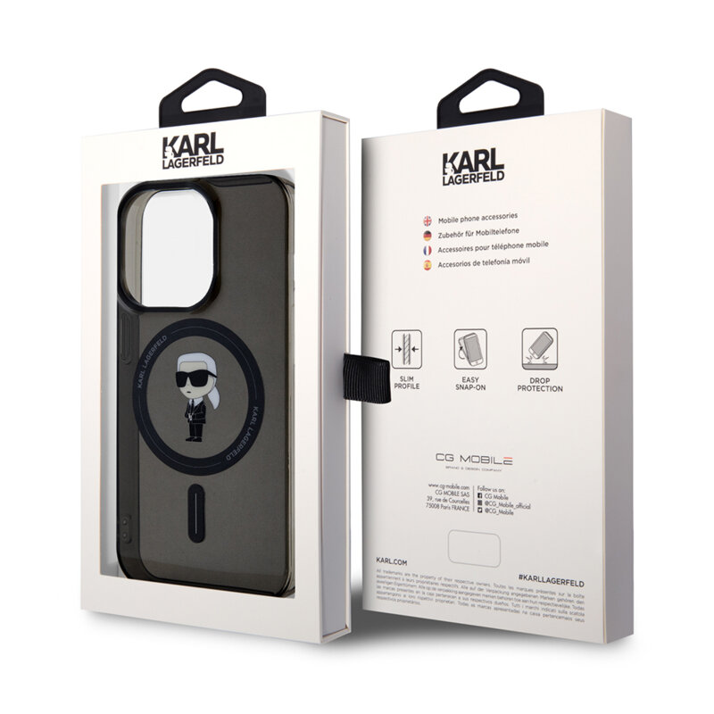 Husa iPhone 14 Pro Max Karl Lagerfeld IML MagSafe, Ikonik, negru, KLHMP14XHFCKNOK