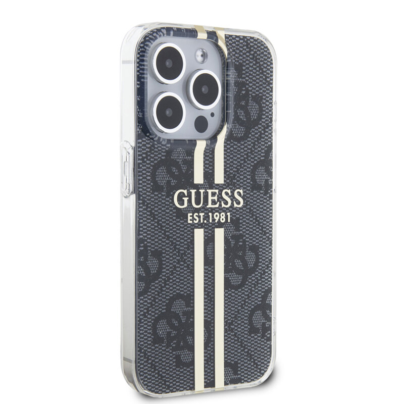 Husa Guess Hardcase IML iPhone 15 Pro 4G Gold Stripe, negru, GUHCP15LH4PSEGK