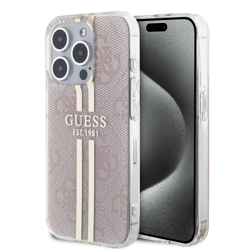 Husa Guess Hardcase IML 4G Gold Stripe iPhone 15 Pro, roz, GUHCP15LH4PSEGP