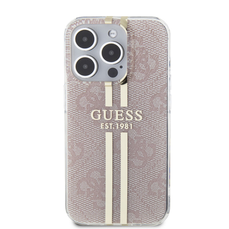 Husa Guess Hardcase IML 4G Gold Stripe iPhone 15 Pro, roz, GUHCP15LH4PSEGP