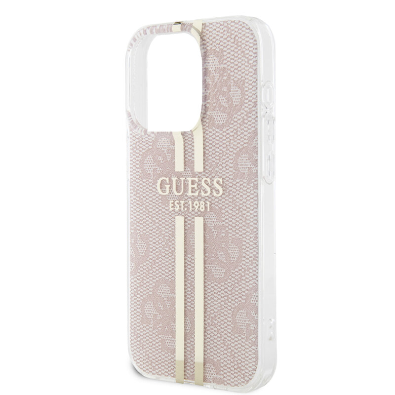 Husa Guess Hardcase IML 4G Gold Stripe iPhone 15 Pro, roz, GUHCP15LH4PSEGP