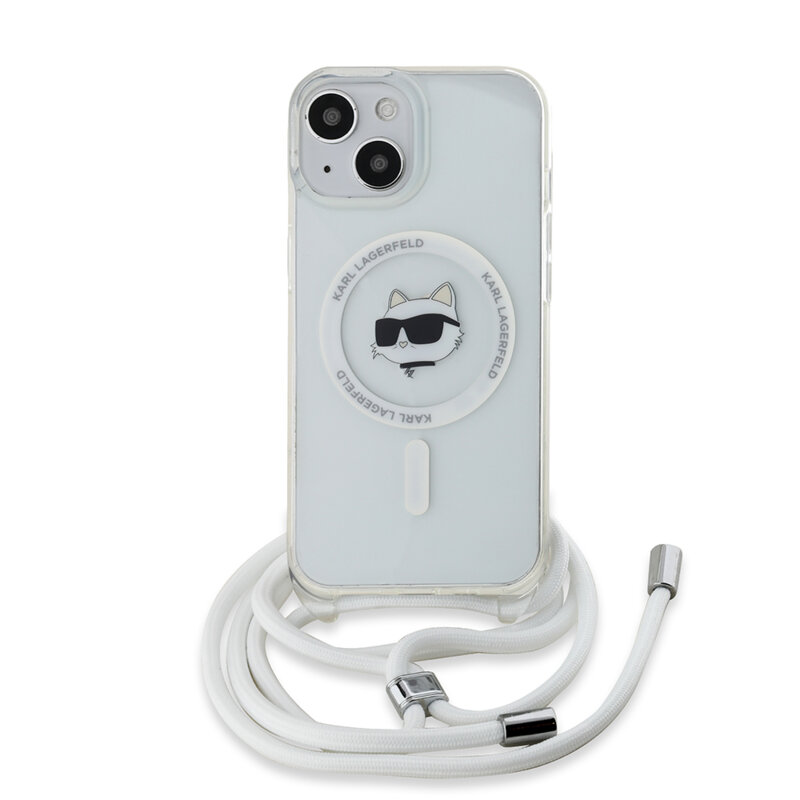 Husa iPhone 15 Karl Lagerfeld IML Crossbody MagSafe, Choupette Head&Cord, clear, KLHMP15SHCCHNT
