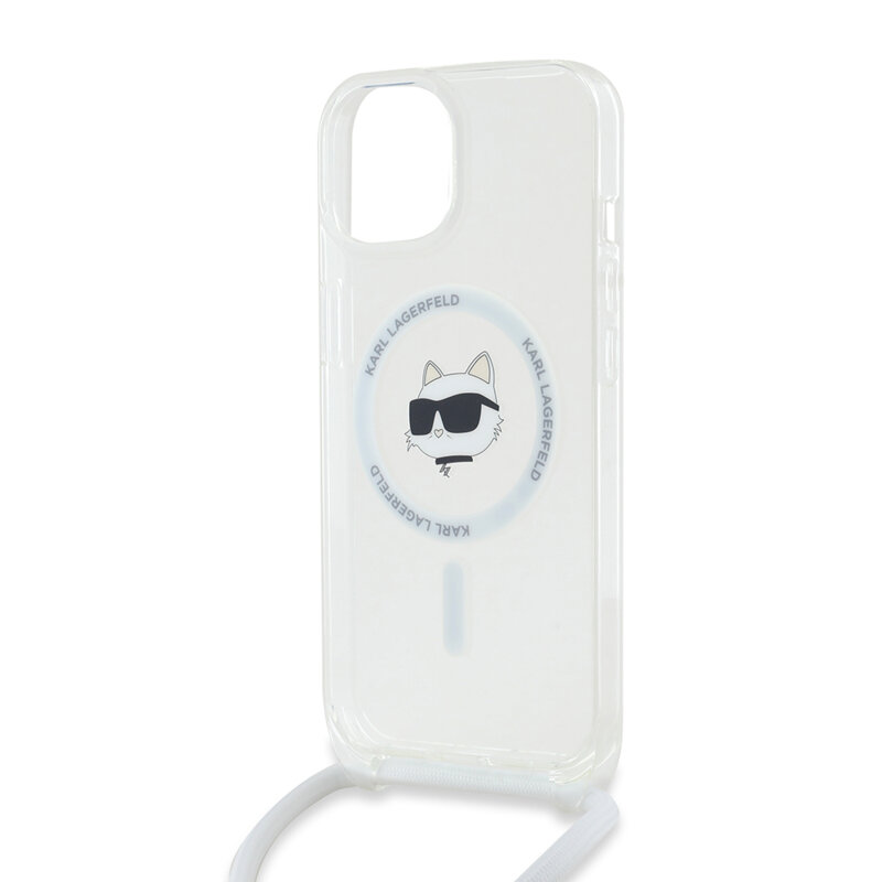 Husa iPhone 15 Karl Lagerfeld IML Crossbody MagSafe, Choupette Head&Cord, clear, KLHMP15SHCCHNT