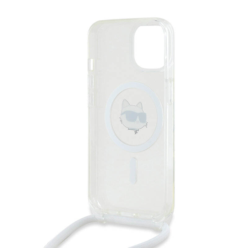 Husa iPhone 15 Karl Lagerfeld IML Crossbody MagSafe, Choupette Head&Cord, clear, KLHMP15SHCCHNT