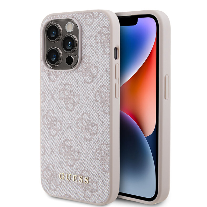 Husa originala Guess iPhone 15 Pro Hardcase 4G Metal Gold Logo, roz, GUHCP15LG4GFPI