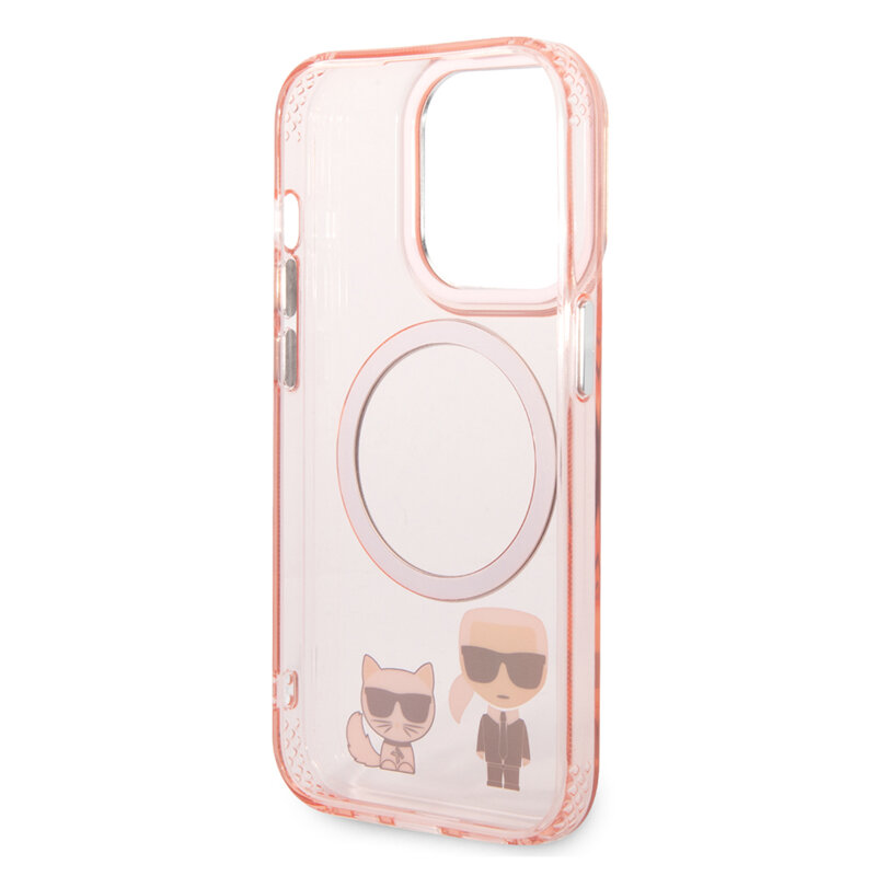 Husa iPhone 14 Pro Max Karl Lagerfeld Hardcase MagSafe, Karl & Choupette Aluminium, roz, KLHMP14XHKCP