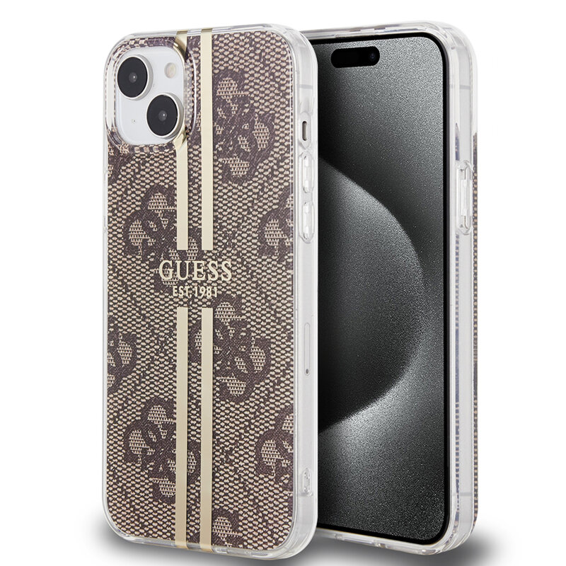 Husa Guess Hardcase IML 4G Gold Stripe iPhone 15, maro, GUHCP15SH4PSEGW