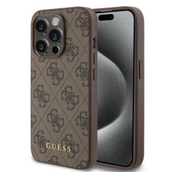 Husa originala Guess iPhone 15 Pro Hardcase 4G Metal Gold Logo, maro, GUHCP15LG4GFBR