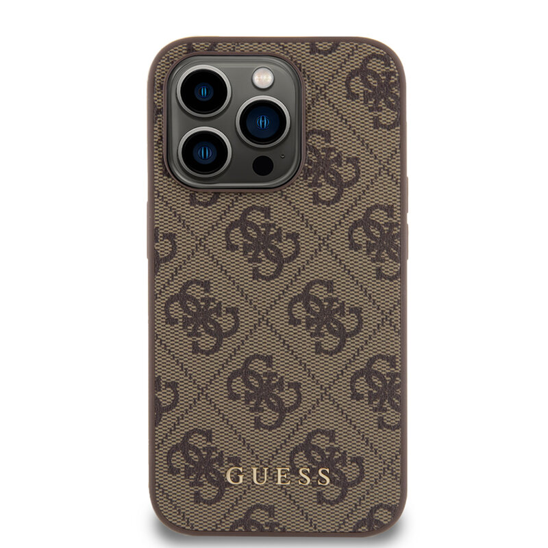 Husa originala Guess iPhone 15 Pro Hardcase 4G Metal Gold Logo, maro, GUHCP15LG4GFBR