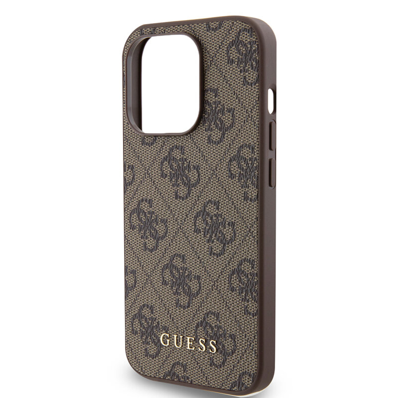 Husa originala Guess iPhone 15 Pro Hardcase 4G Metal Gold Logo, maro, GUHCP15LG4GFBR