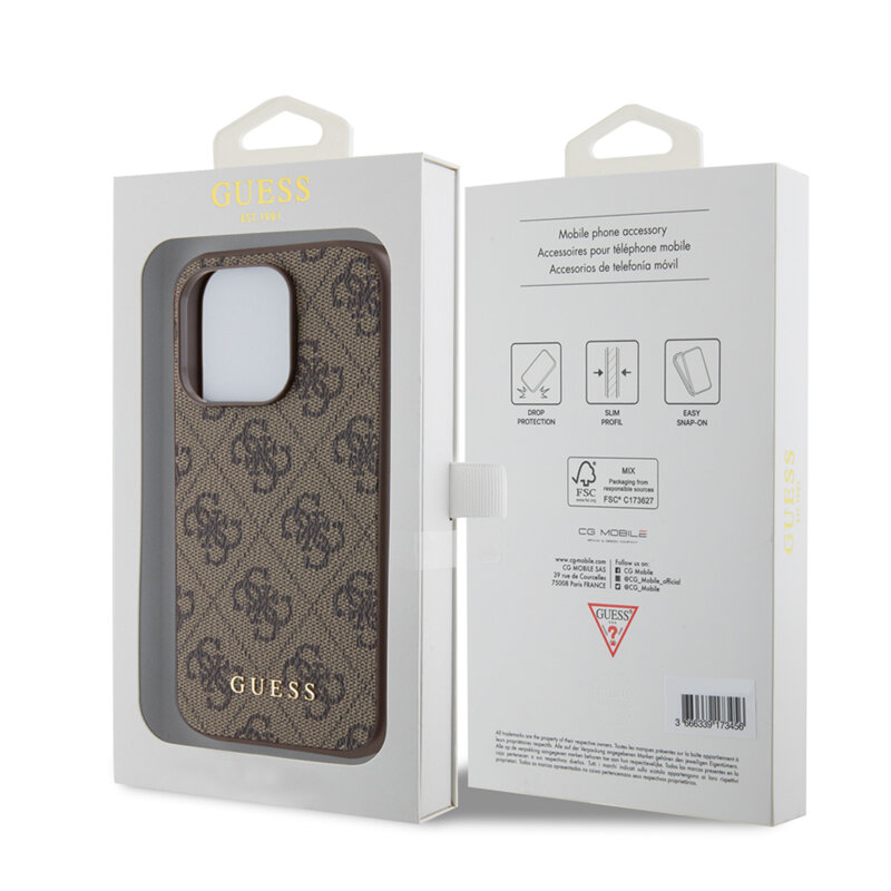 Husa originala Guess iPhone 15 Pro Hardcase 4G Metal Gold Logo, maro, GUHCP15LG4GFBR