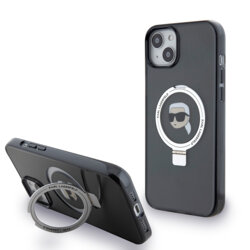 Husa iPhone 15 Plus Karl Lagerfeld Hardcase Ring Stand MagSafe, Karl Head, negru, KLHMP15MHMRSKHK