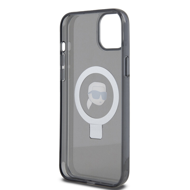 Husa iPhone 15 Plus Karl Lagerfeld Hardcase Ring Stand MagSafe, Karl Head, negru, KLHMP15MHMRSKHK