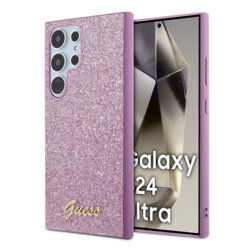Husa Guess Glitter Script Samsung Galaxy S24 Ultra cu sclipici, mov, GUHCS24LHGGSHU