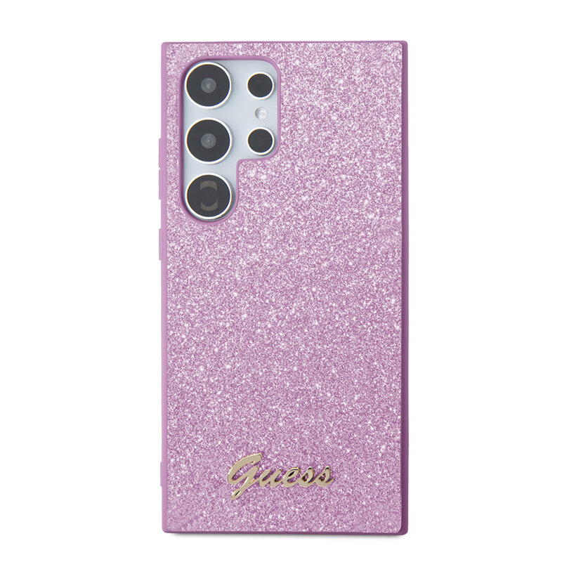 Husa Guess Glitter Script Samsung Galaxy S24 Ultra cu sclipici, mov, GUHCS24LHGGSHU