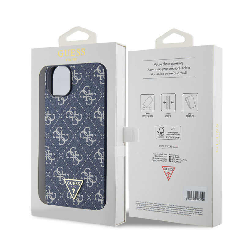 Husa originala Guess iPhone 15 Plus Hardcase 4G Triangle Metal Logo, albastru, GUHCP15MPG4GPB