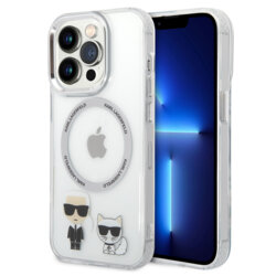 Husa iPhone 14 Pro Max Karl Lagerfeld Hardcase MagSafe, Karl & Choupette Aluminium, transparent, KLHMP14XHKCT