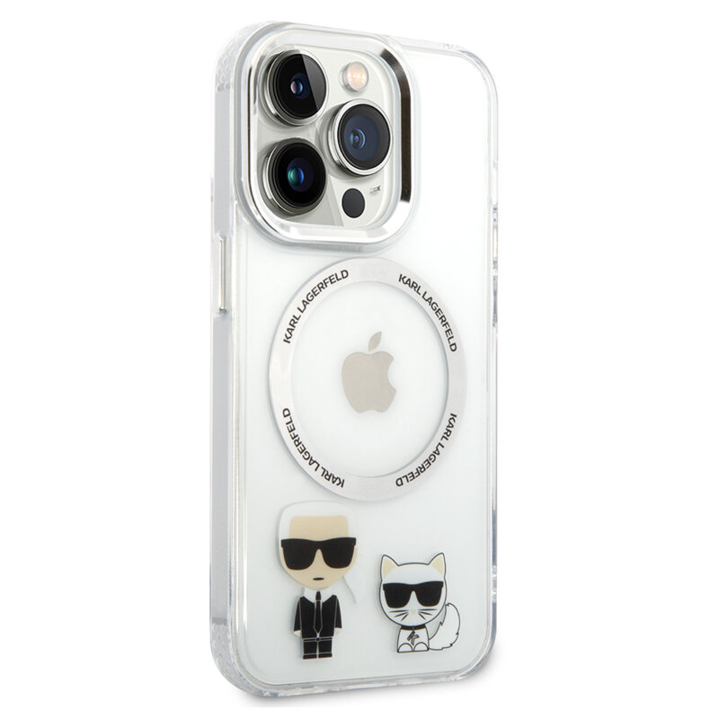 Husa iPhone 14 Pro Max Karl Lagerfeld Hardcase MagSafe, Karl & Choupette Aluminium, transparent, KLHMP14XHKCT