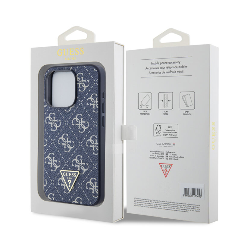 Husa originala Guess iPhone 15 Pro Hardcase 4G Triangle Metal Logo, albastru, GUHCP15LPG4GPB
