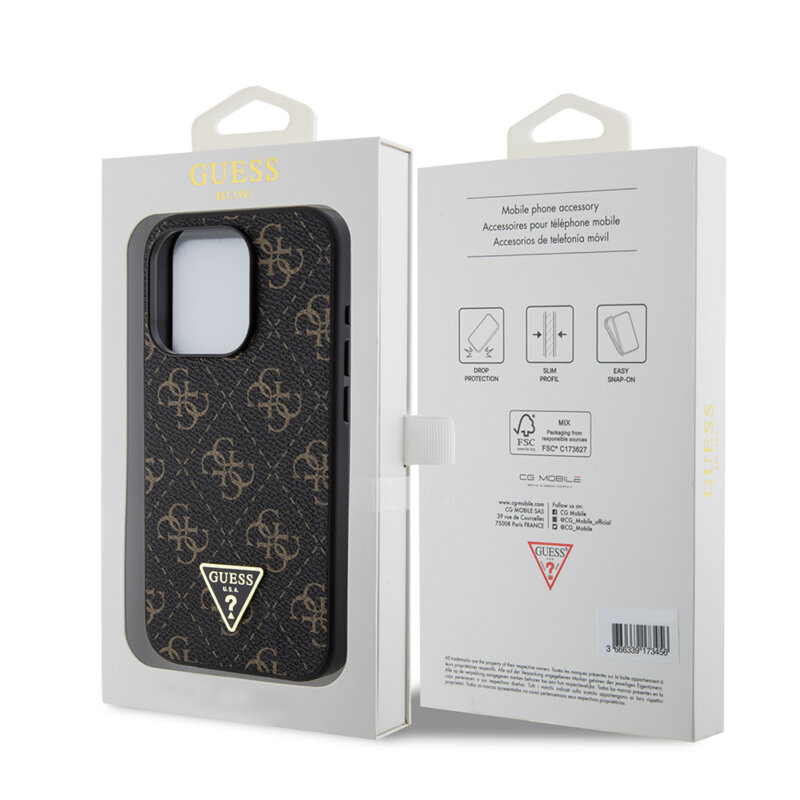 Husa originala Guess iPhone 15 Pro Hardcase 4G Triangle Metal Logo, negru, GUHCP15LPG4GPK